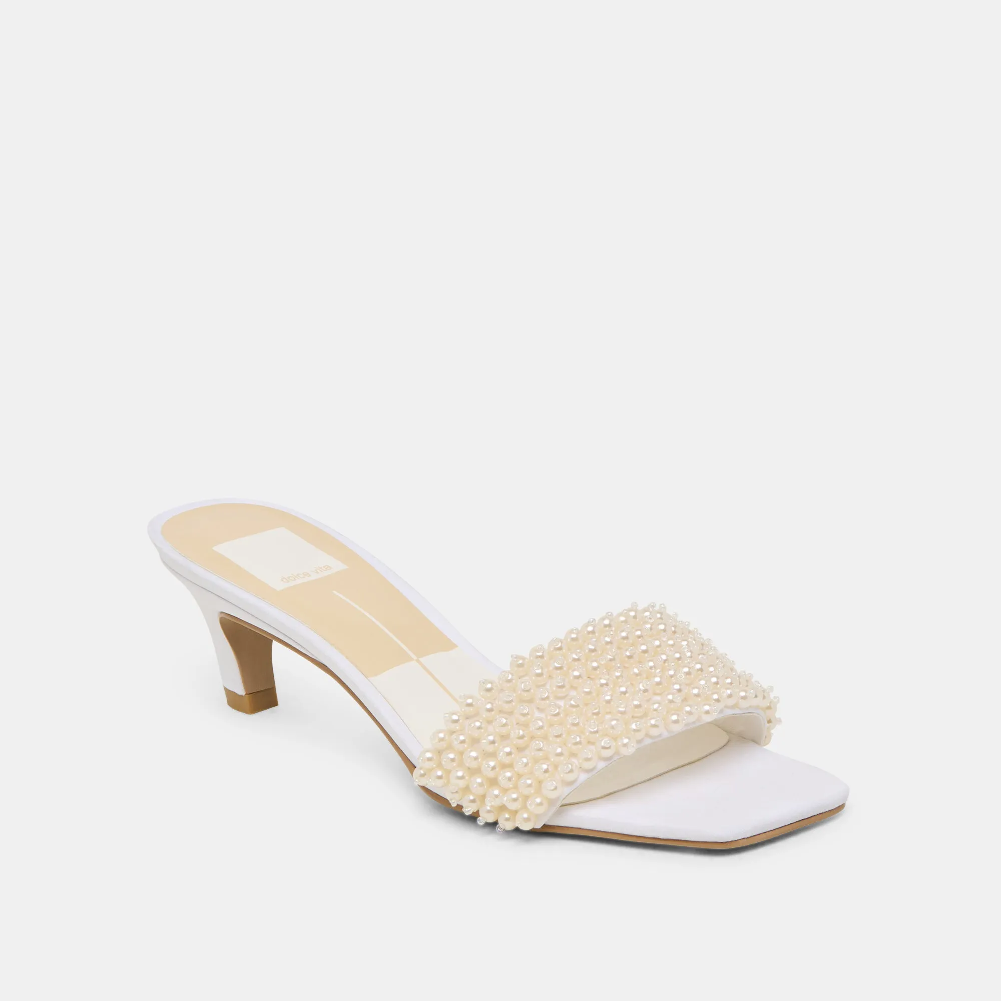 REXA PEARL HEELS OFF WHITE SATIN
