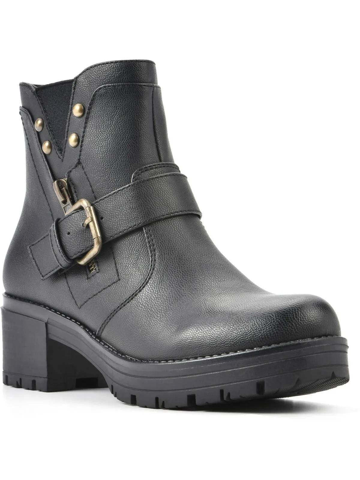 Rufus Womens Faux Leather Studded Motorcycle Boots