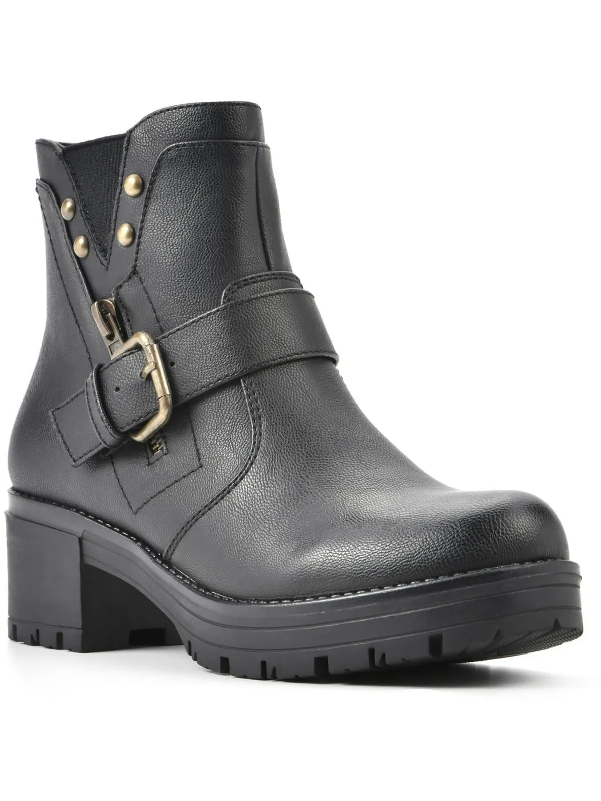 Rufus Womens Faux Leather Studded Motorcycle Boots