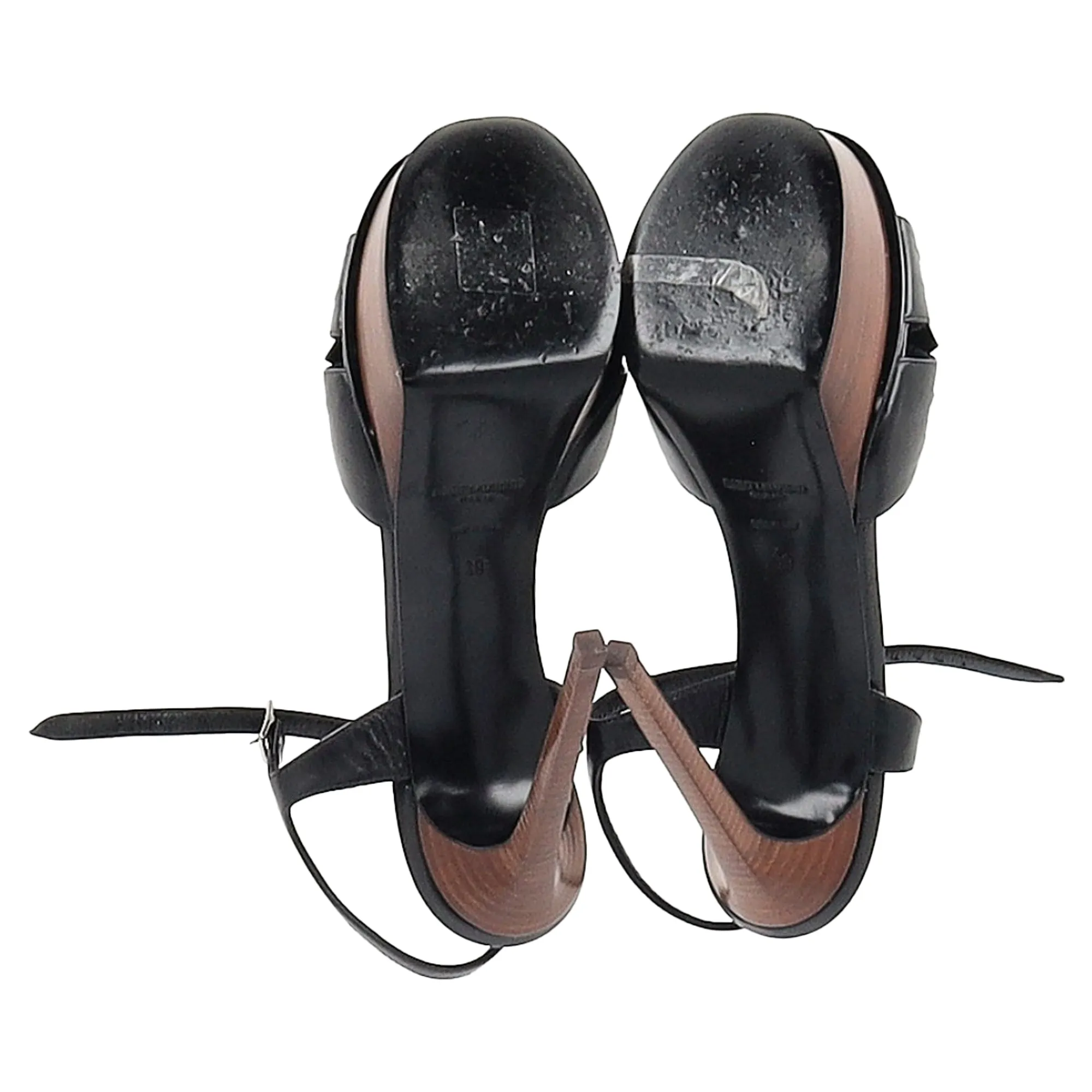 Saint Laurent Bow Platform Ankle Strap Sandals in Black Leather