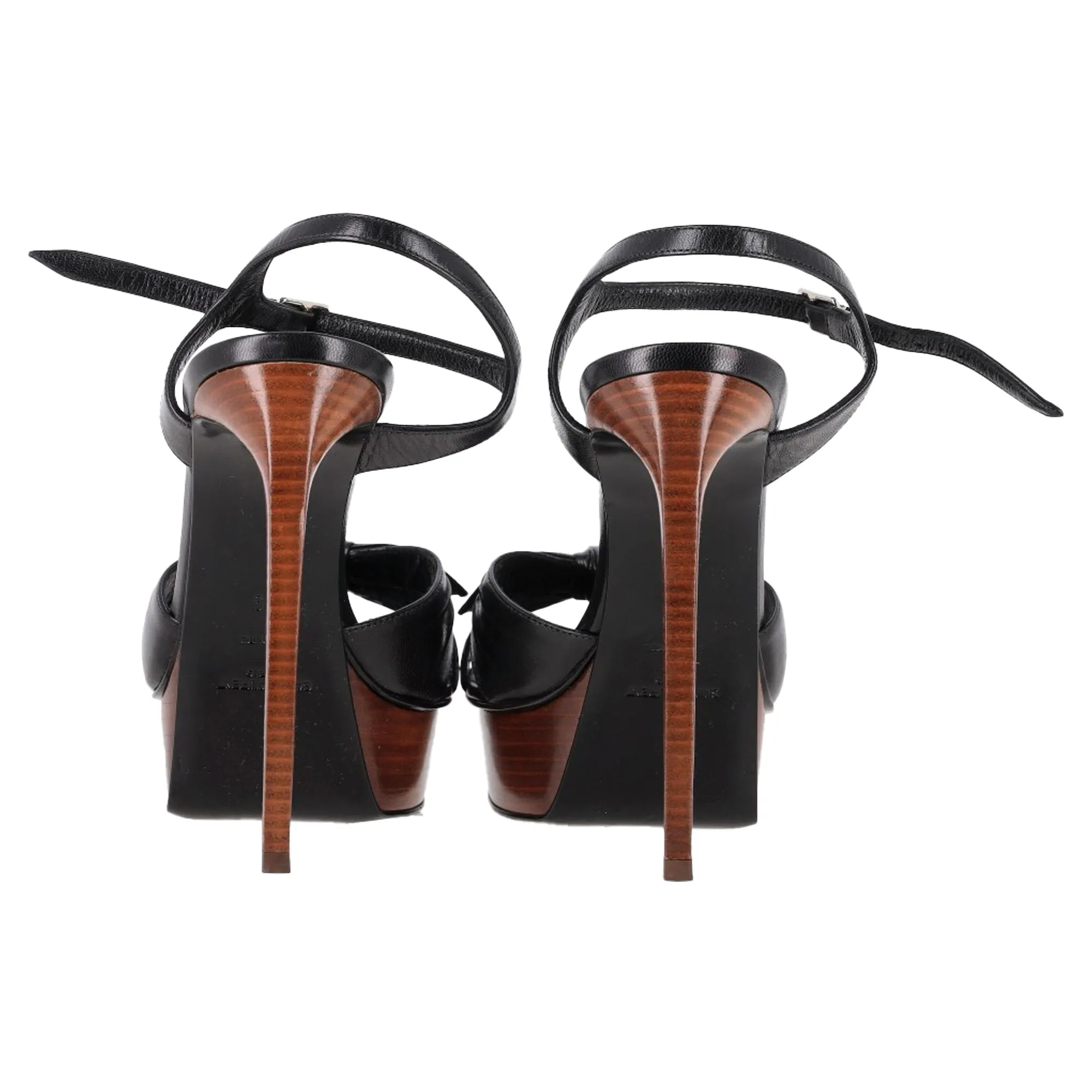 Saint Laurent Bow Platform Ankle Strap Sandals in Black Leather