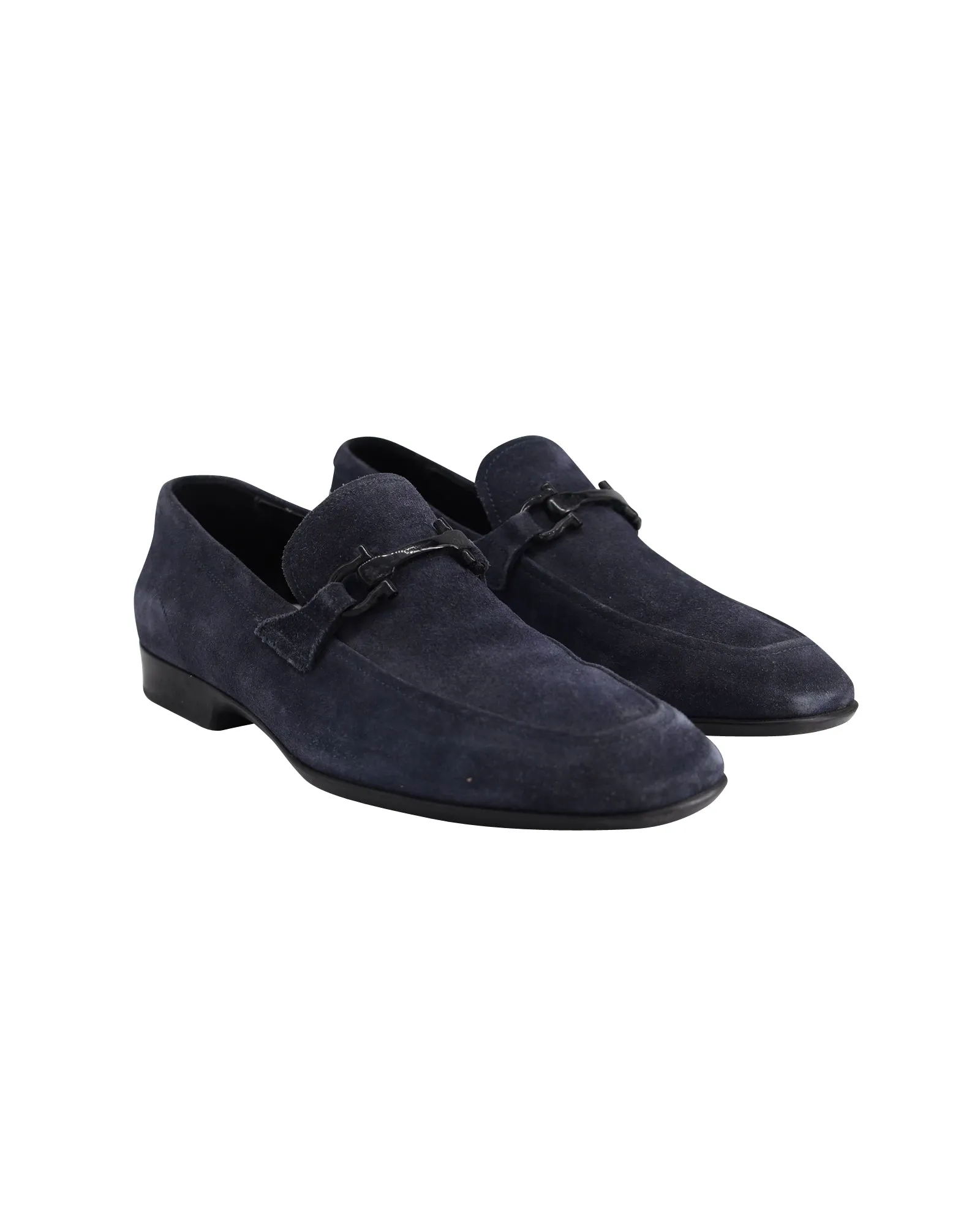 Salvatore Ferragamo Gancini Loafers in Navy Blue Suede