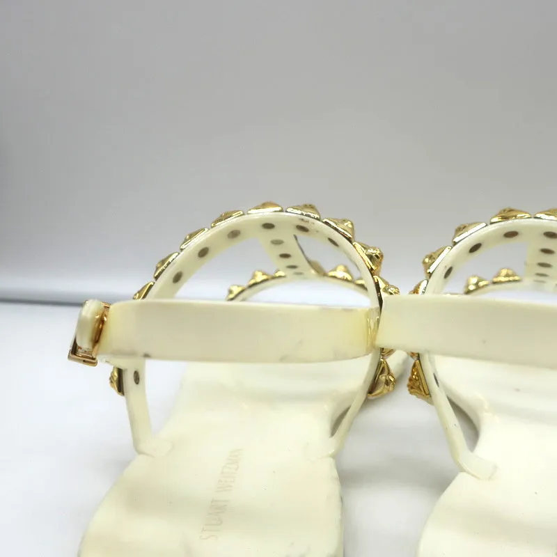 Stuart Weitzman Jelrose Studded Jelly Sandals Cream/Gold Size 7 Flat Slingback