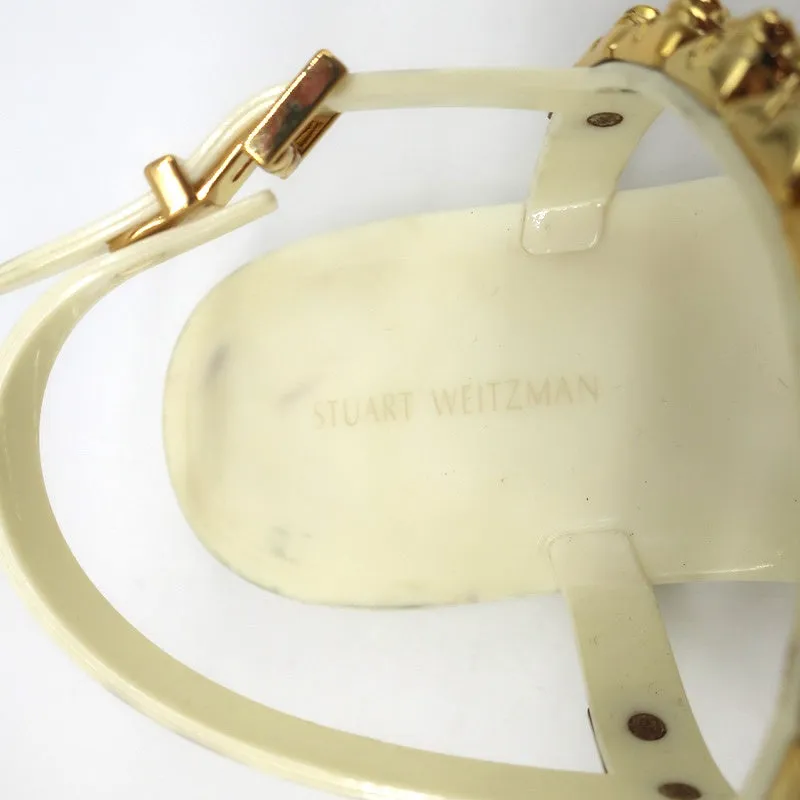 Stuart Weitzman Jelrose Studded Jelly Sandals Cream/Gold Size 7 Flat Slingback