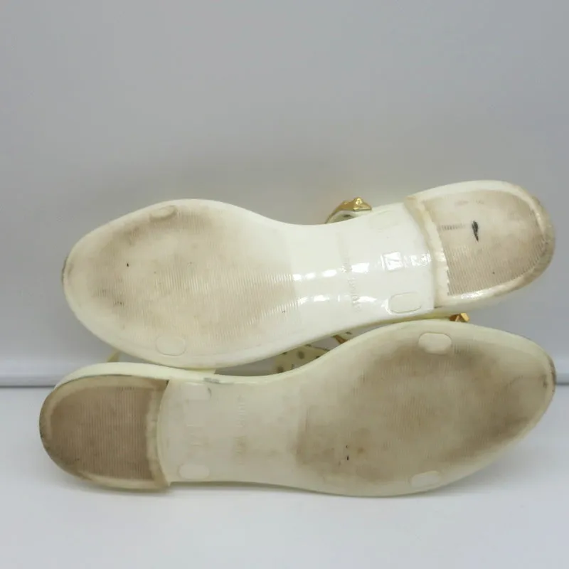 Stuart Weitzman Jelrose Studded Jelly Sandals Cream/Gold Size 7 Flat Slingback