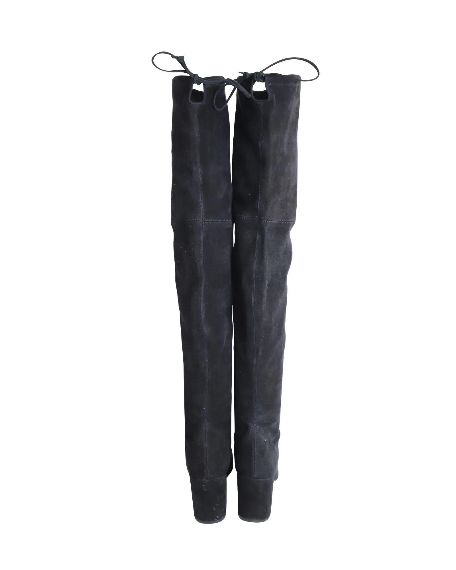 Stuart Weitzman Over The Knee Heeled Boots in Black Suede