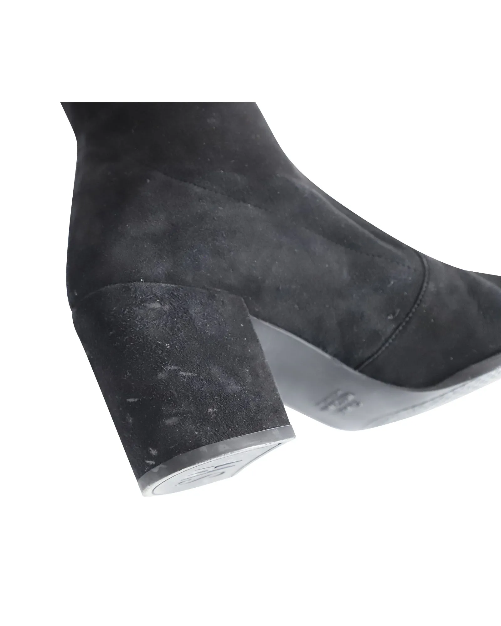 Stuart Weitzman Over The Knee Heeled Boots in Black Suede