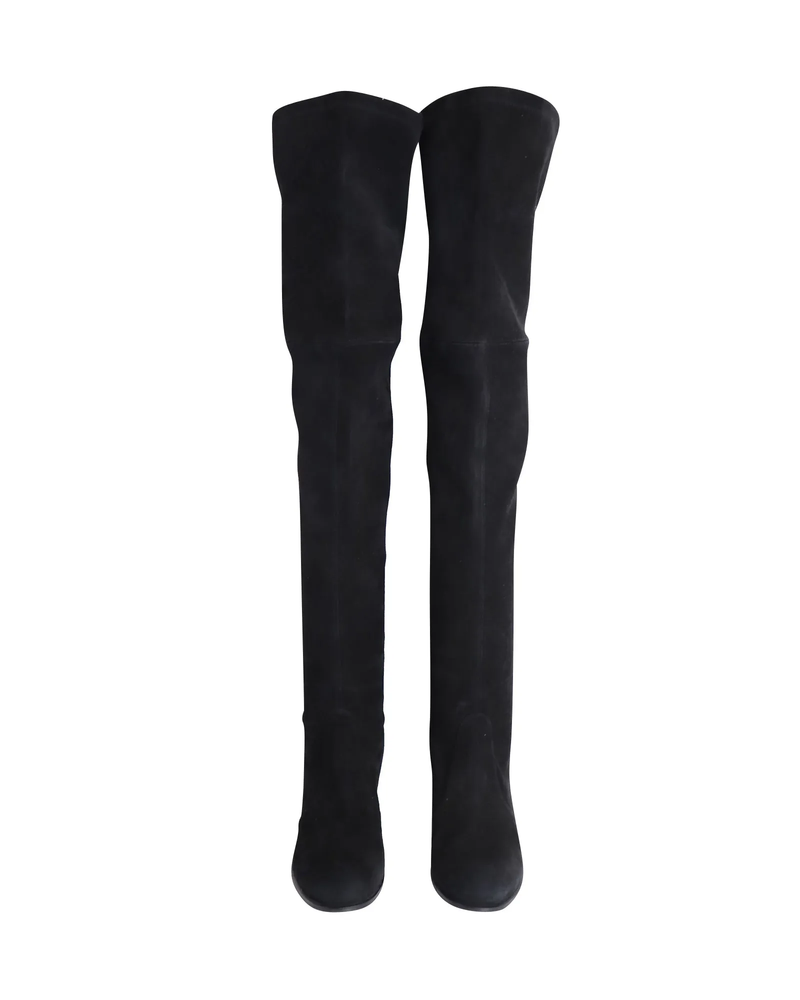 Stuart Weitzman Over The Knee Heeled Boots in Black Suede