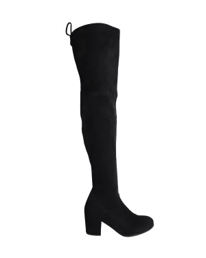 Stuart Weitzman Over The Knee Heeled Boots in Black Suede