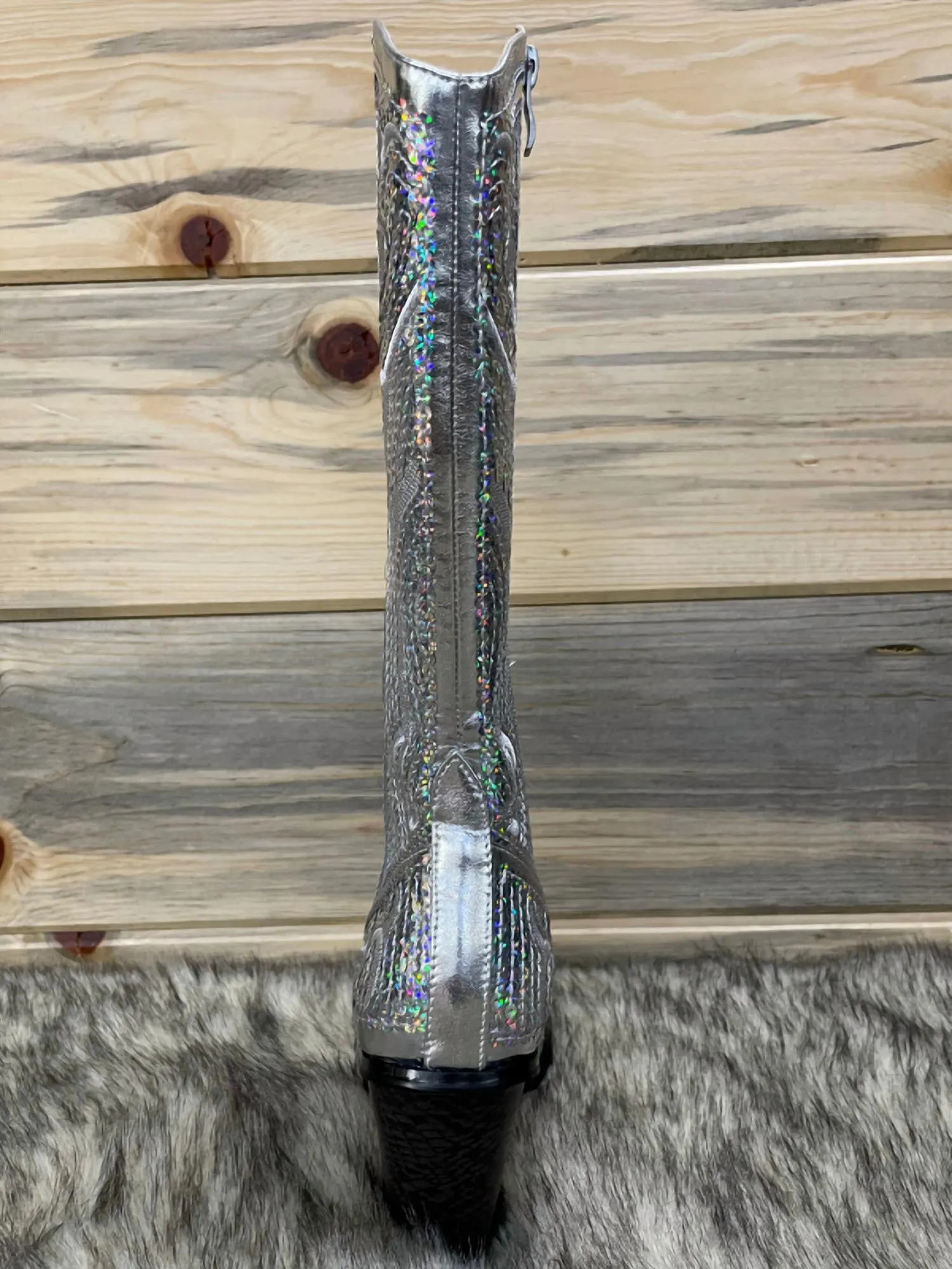 Tall Sequin Boots In Silver