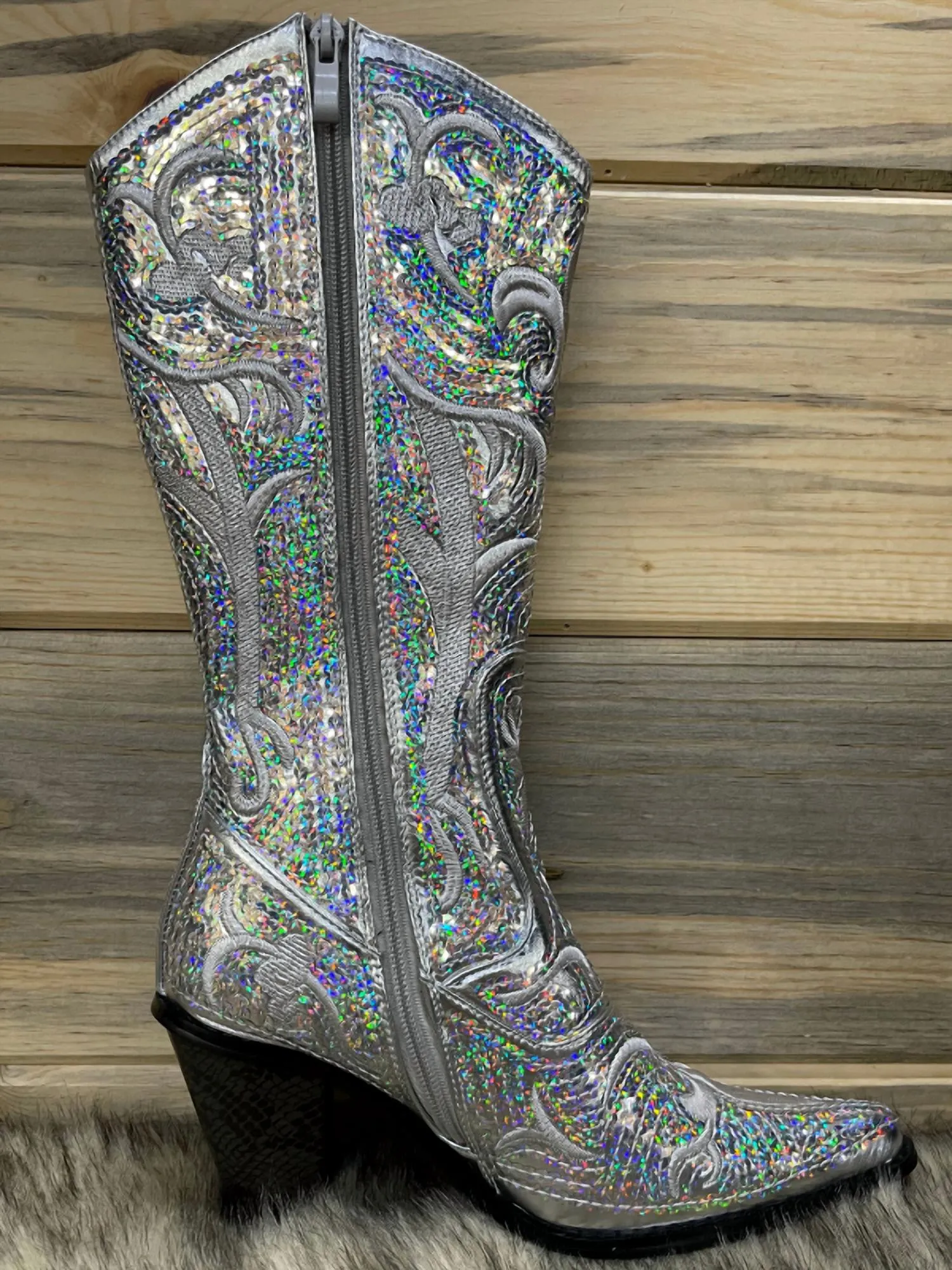Tall Sequin Boots In Silver