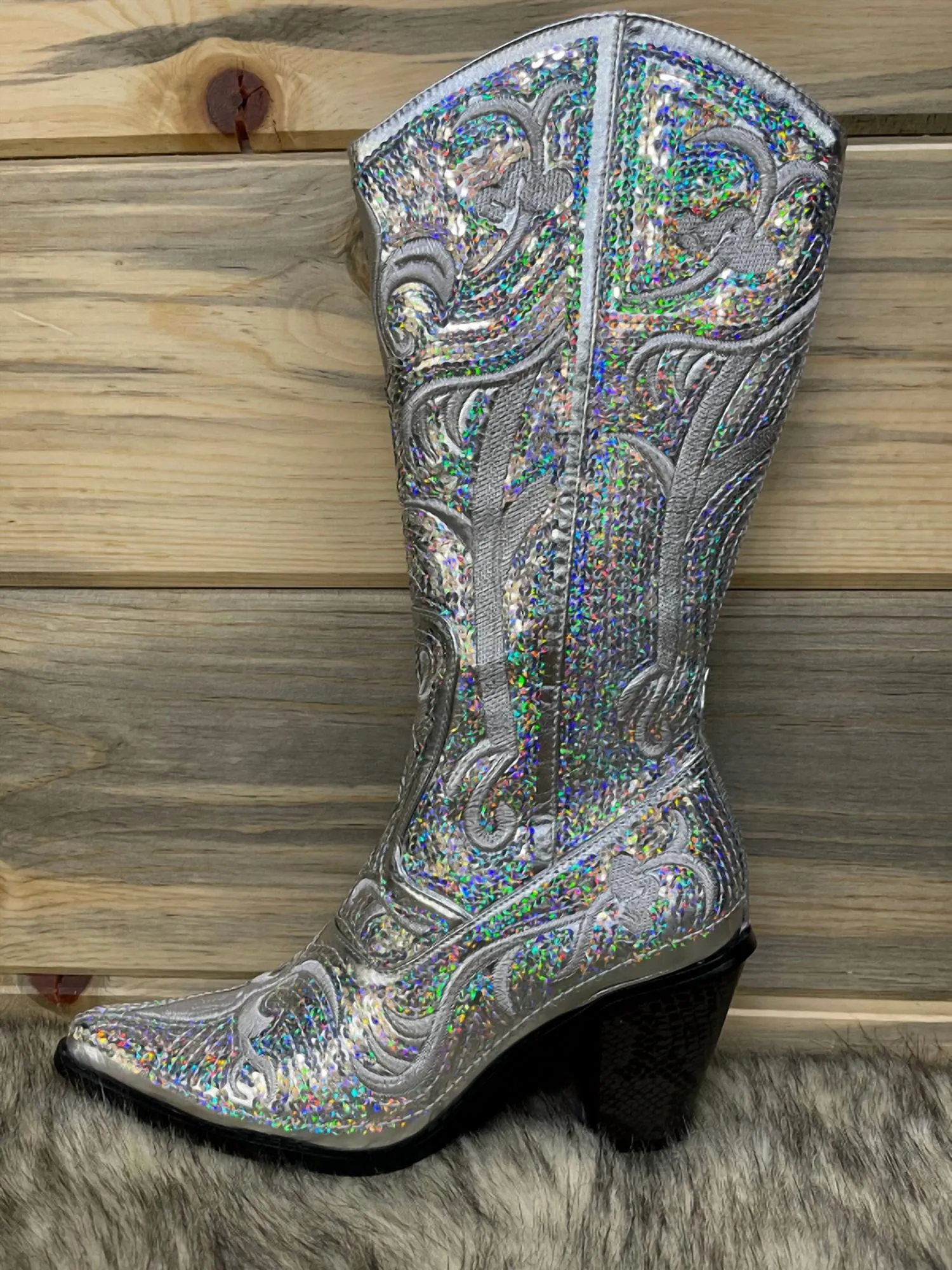 Tall Sequin Boots In Silver