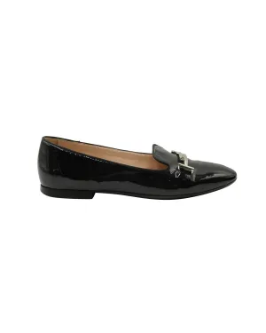 Tod's Double T Flats in Black Patent Leather