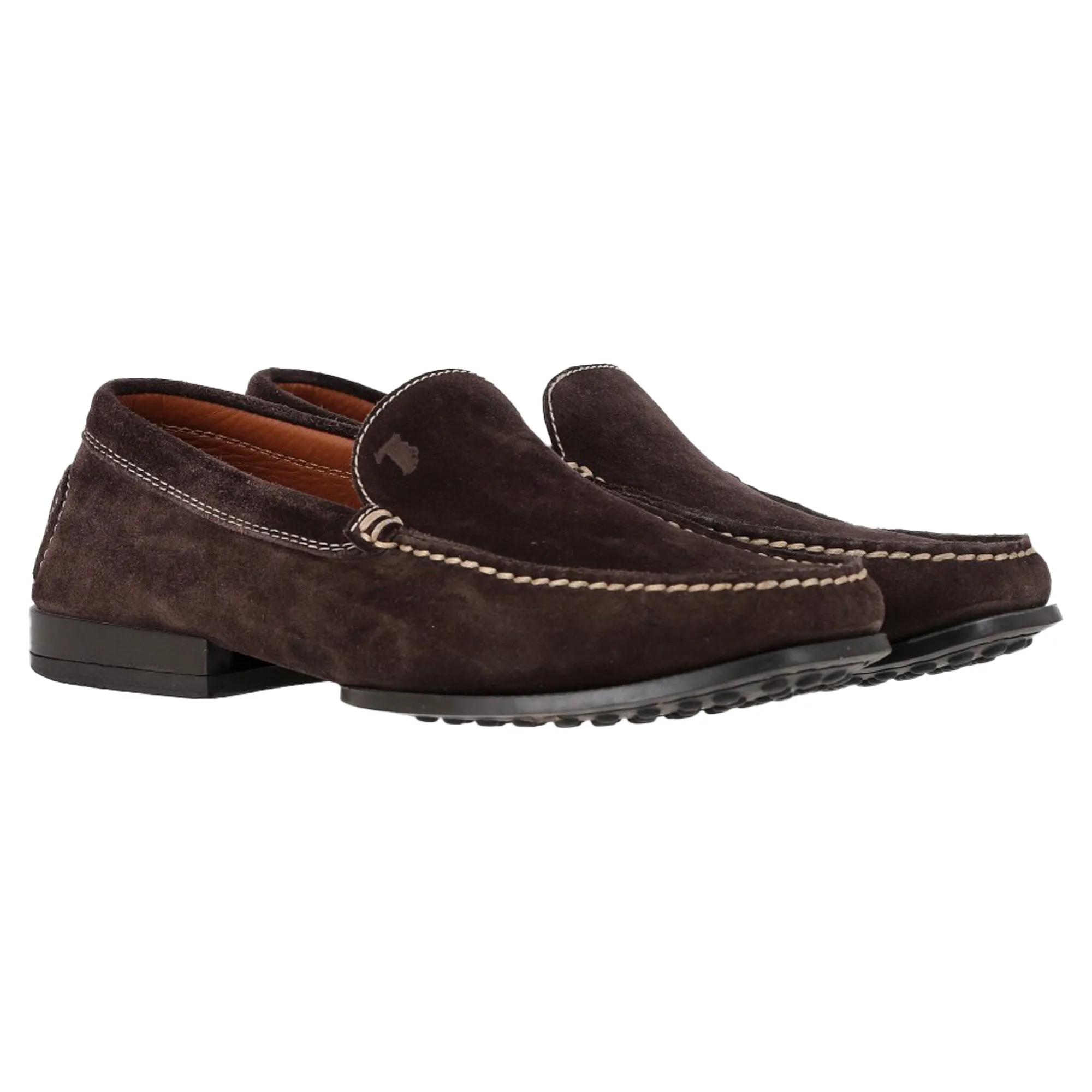 Tod's Logo Visible Stitch Loafers in Brown Suede