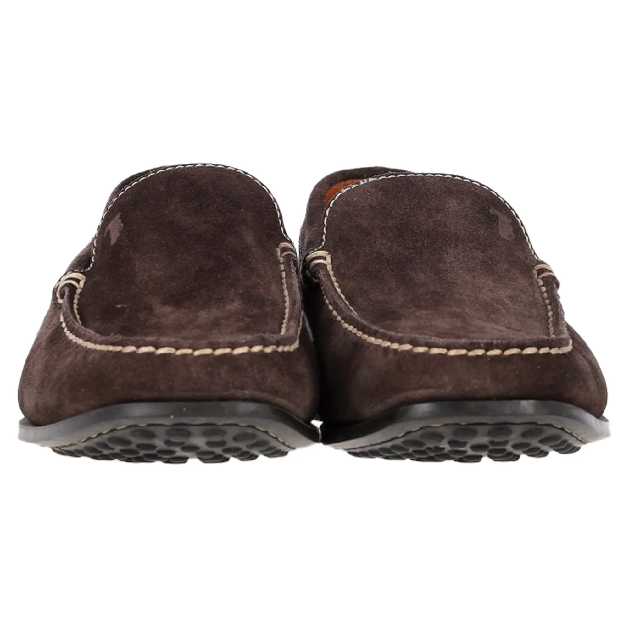 Tod's Logo Visible Stitch Loafers in Brown Suede