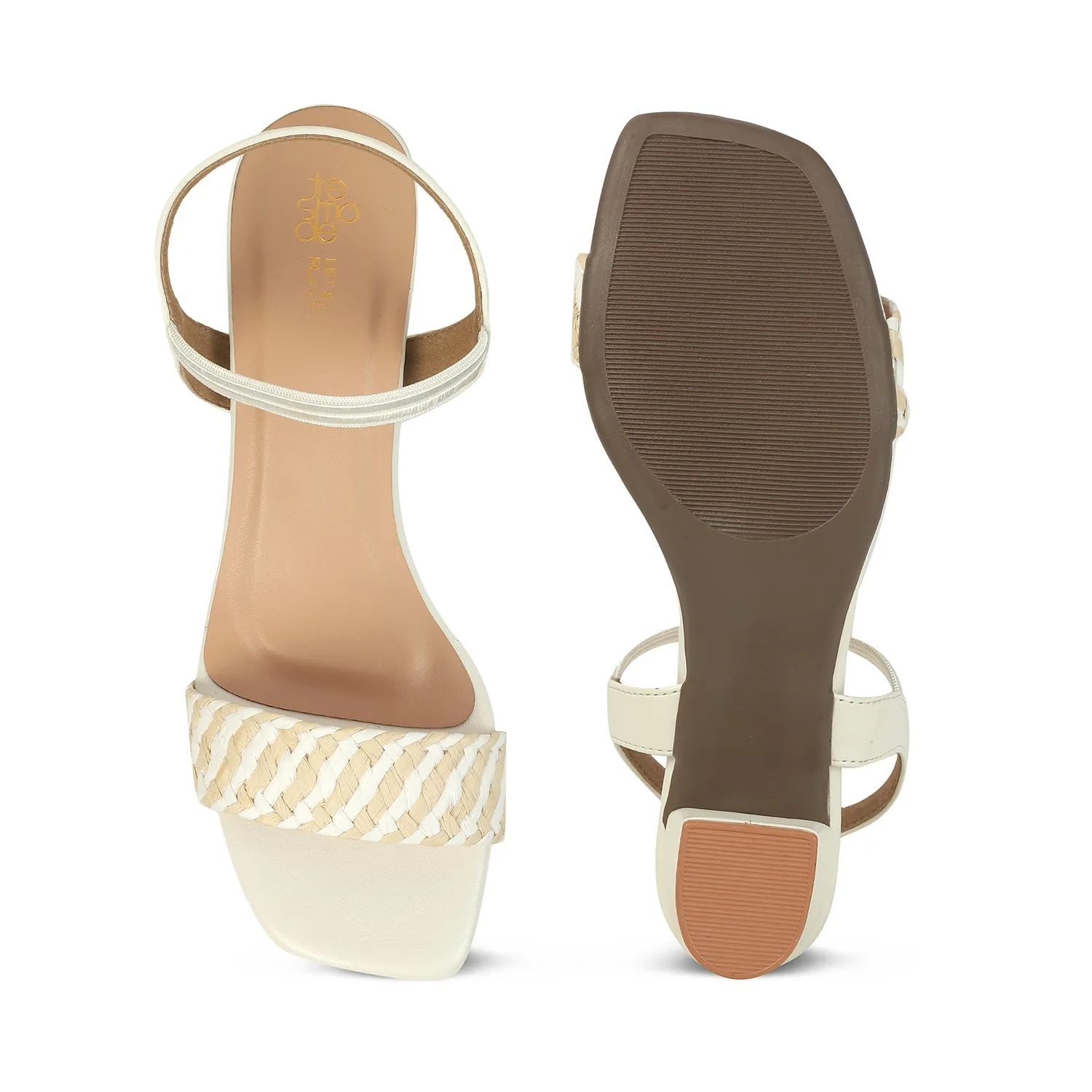 Tresmode Cescross White Women's Dress Block Heel Sandals