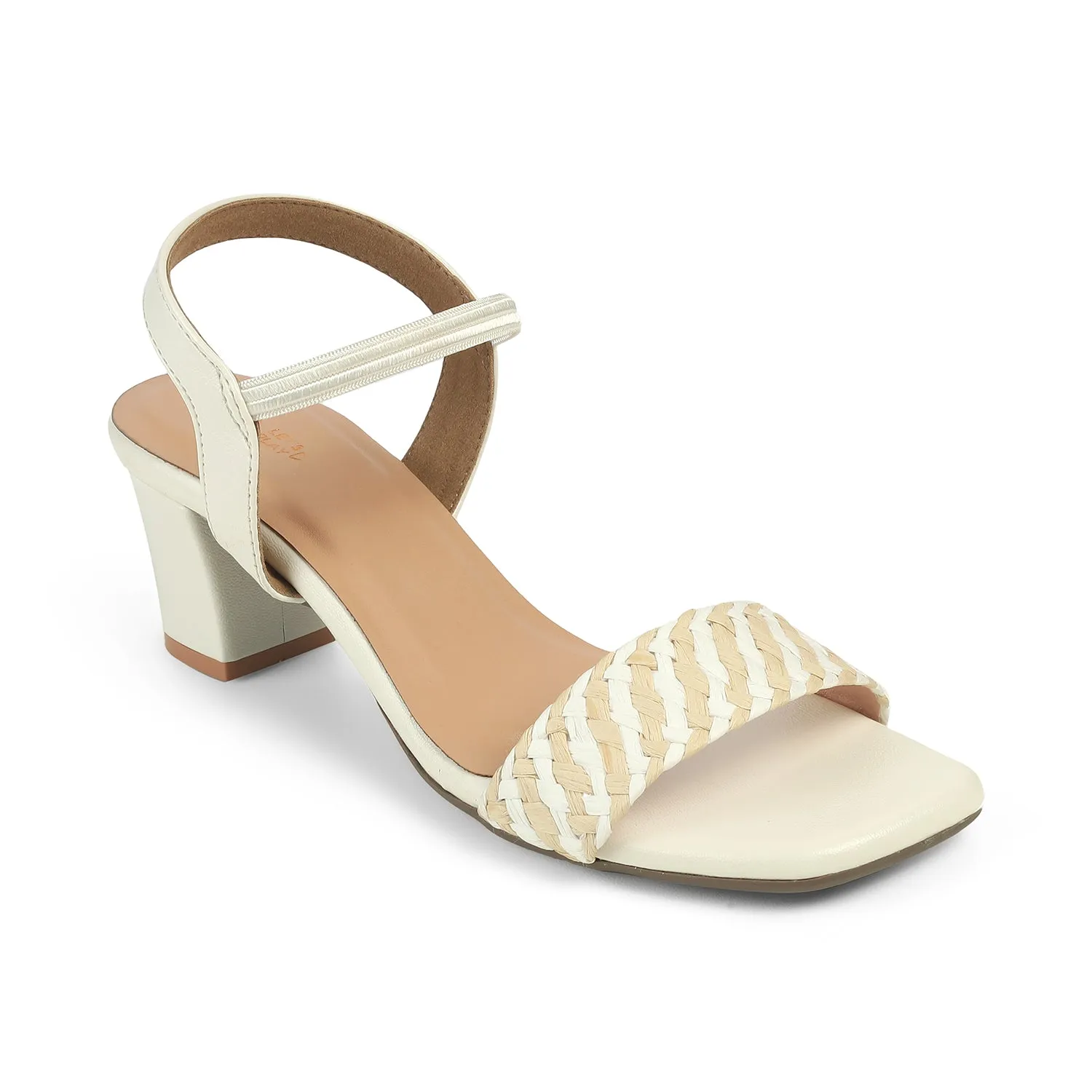 Tresmode Cescross White Women's Dress Block Heel Sandals