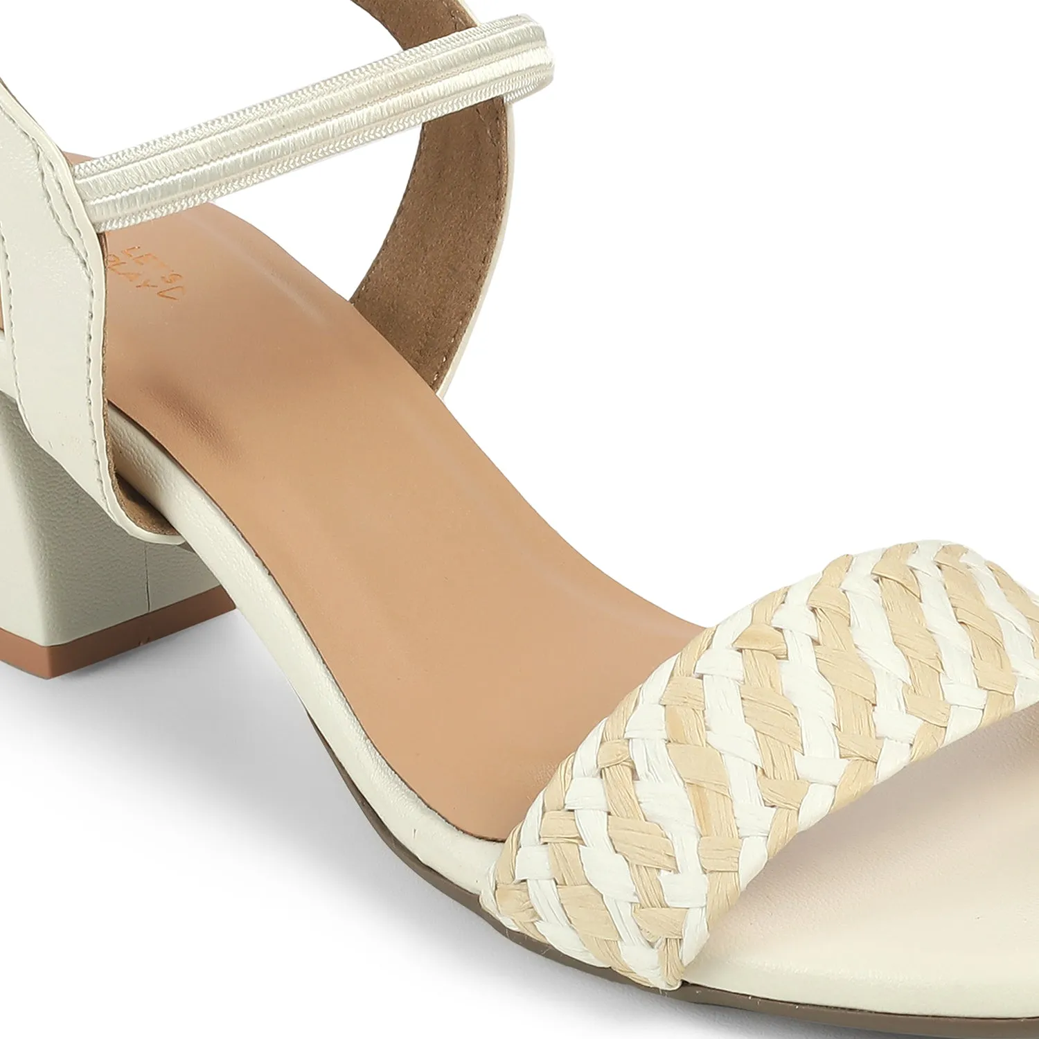 Tresmode Cescross White Women's Dress Block Heel Sandals