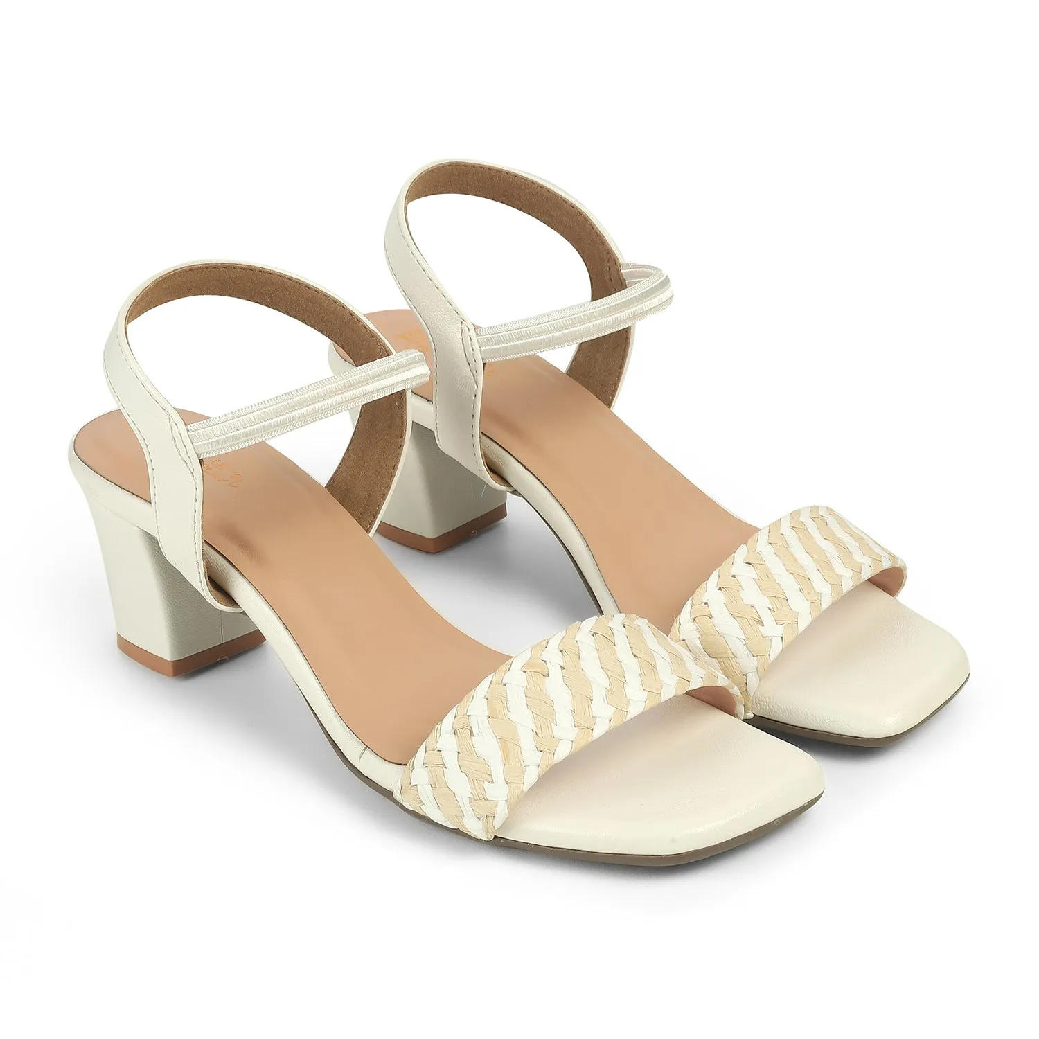 Tresmode Cescross White Women's Dress Block Heel Sandals