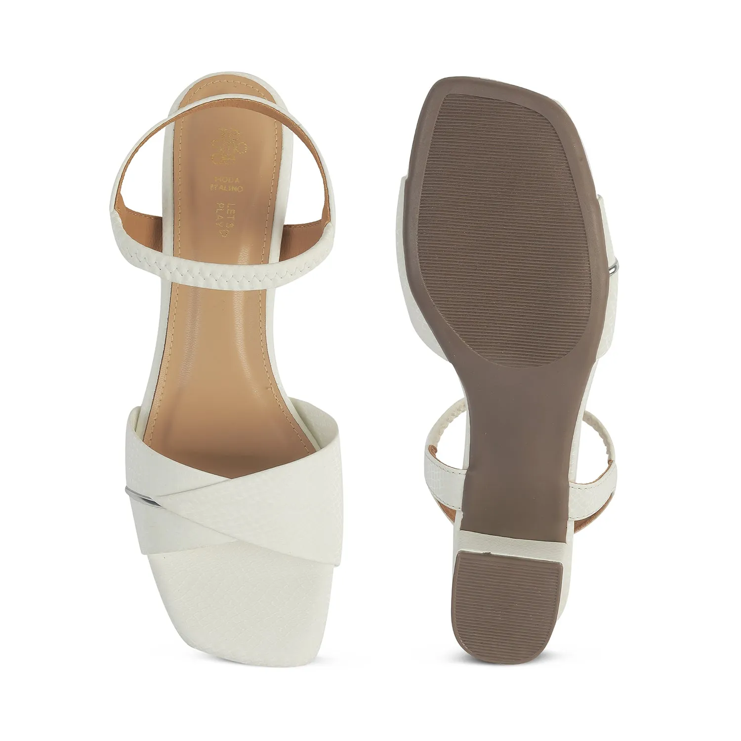 Tresmode Lux White Women's Dress Block Heel Sandals