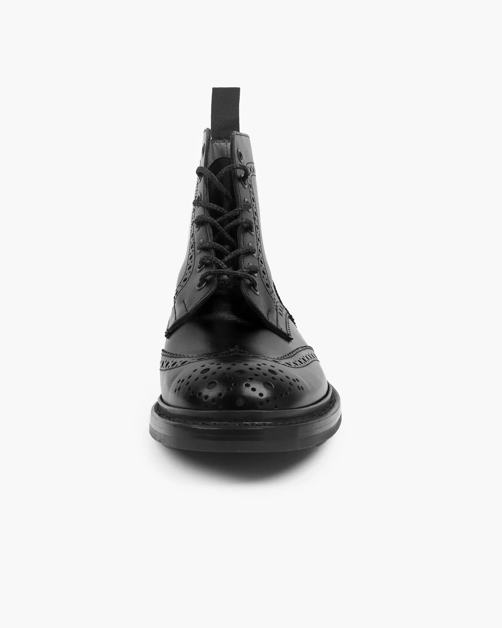 Trickers Stow Country Brogue Derby Boot - Black Calf / Dainite Sole