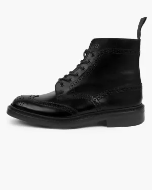 Trickers Stow Country Brogue Derby Boot - Black Calf / Dainite Sole