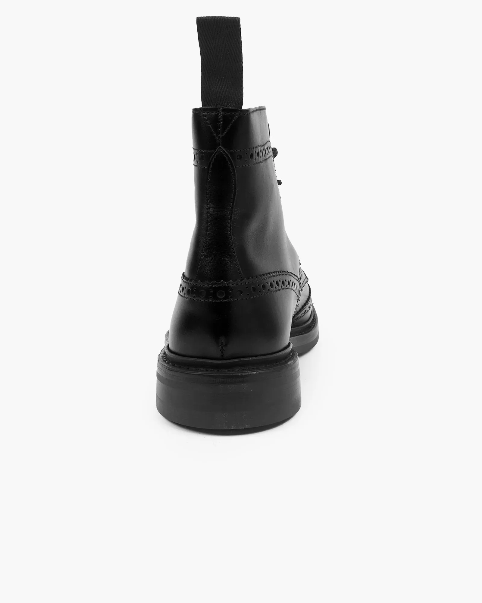 Trickers Stow Country Brogue Derby Boot - Black Calf / Dainite Sole
