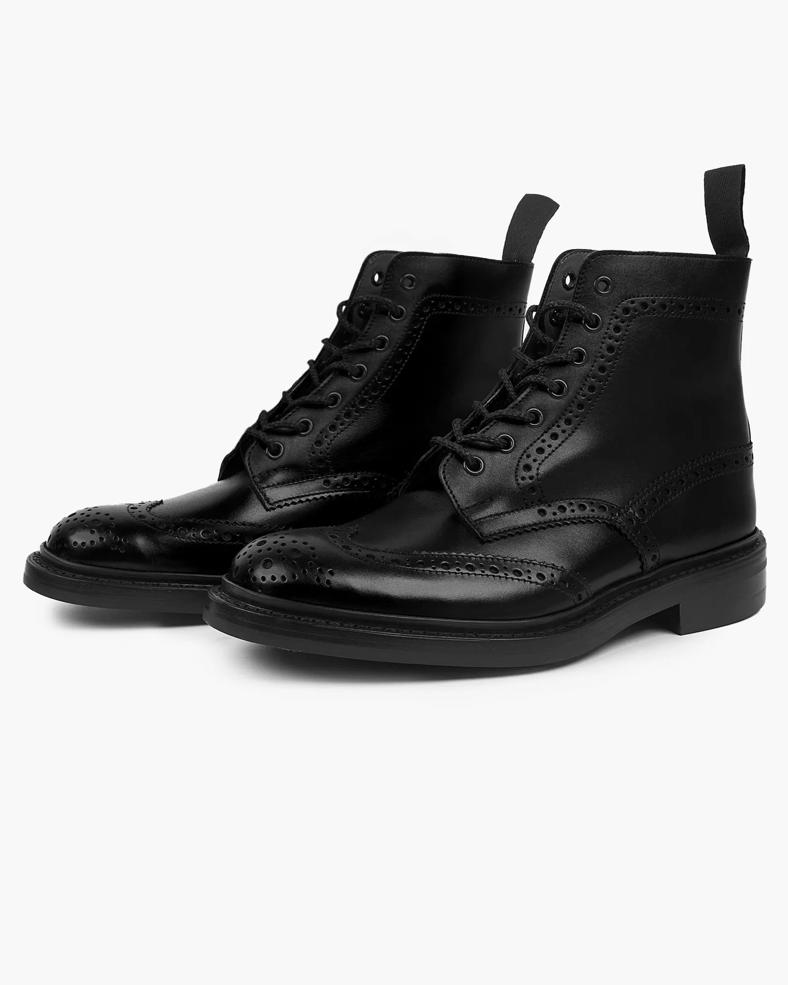 Trickers Stow Country Brogue Derby Boot - Black Calf / Dainite Sole