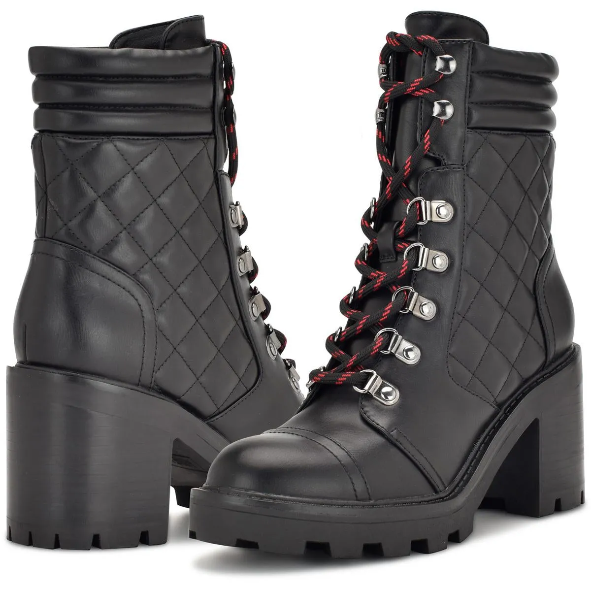 Unite 3 Womens Block Heel Faux Leather Combat & Lace-Up Boots