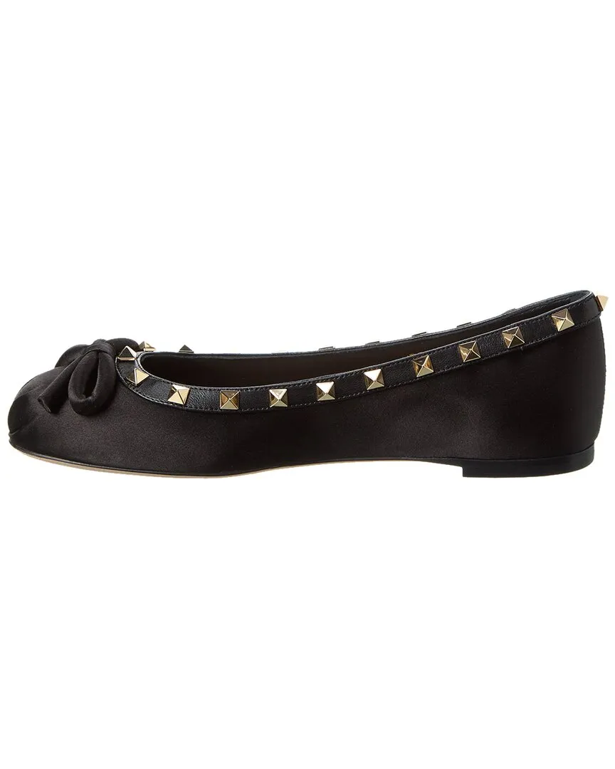 Valentino Rockstud Satin & Leather Ballerina Flat
