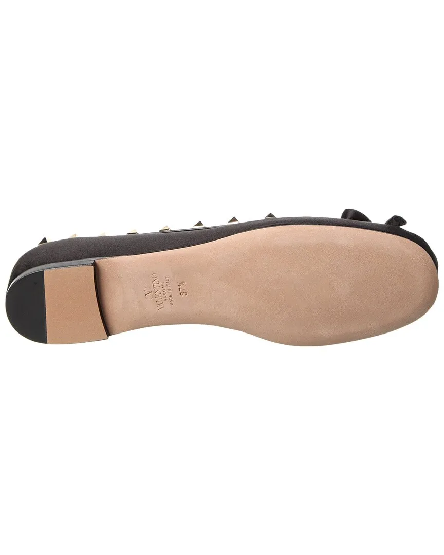 Valentino Rockstud Satin & Leather Ballerina Flat