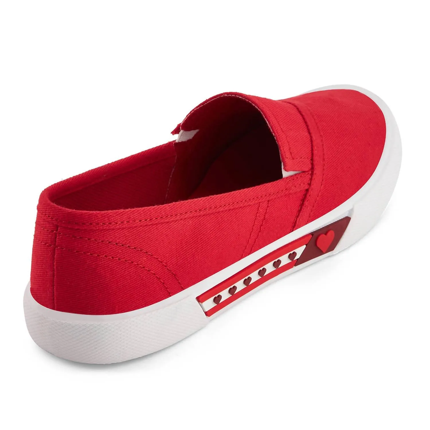 Women's Canvas Flats Hearts In Red