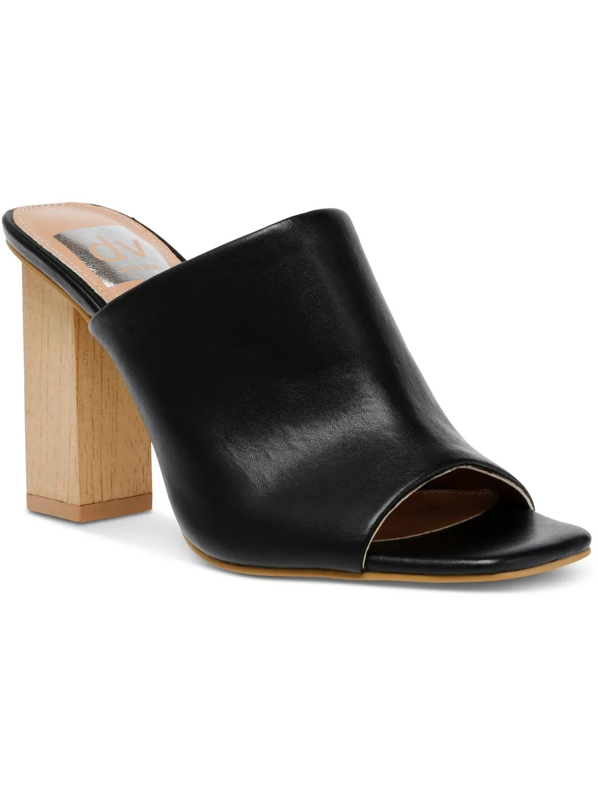 Womens Faux Leather Square Toe Mule Sandals