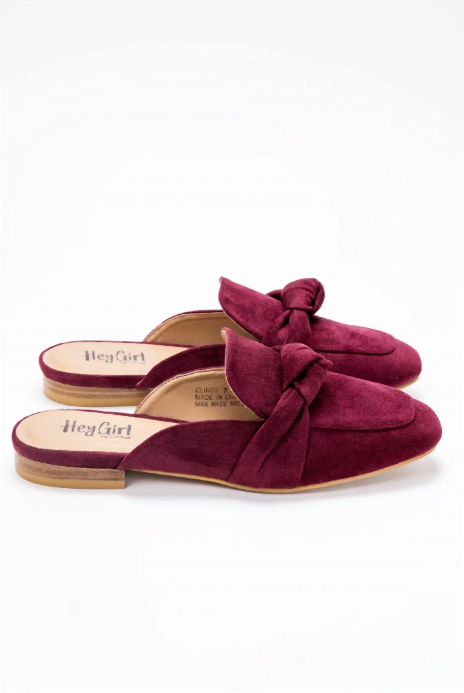 Women's Faux Suede Flats With Bow In Burgundy