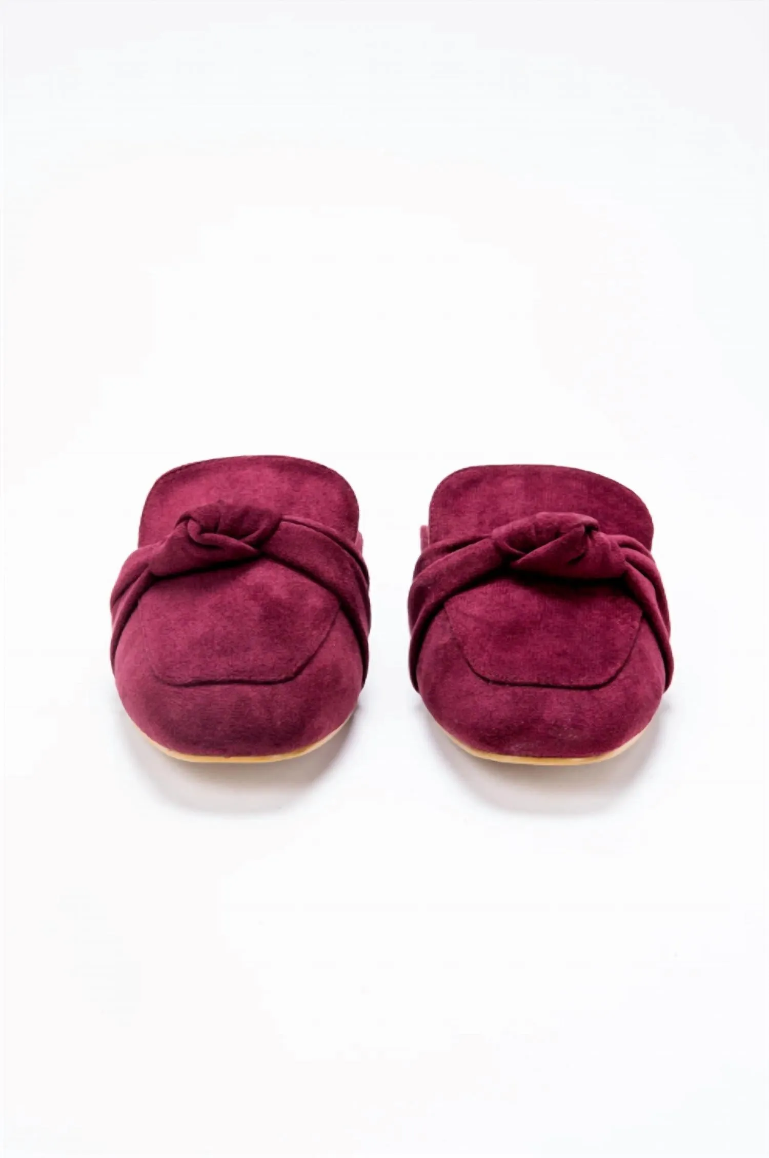 Women's Faux Suede Flats With Bow In Burgundy