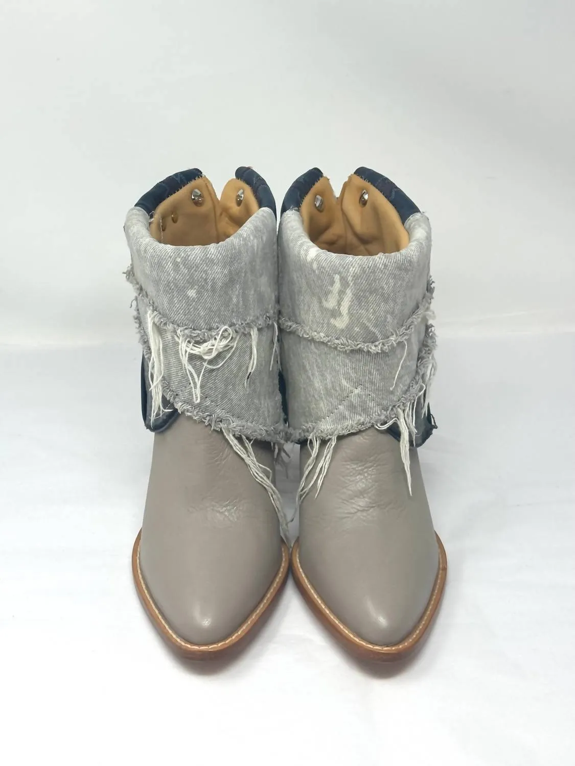 Women's Stitched Ankle Boots In Taupe, Grey Denim
