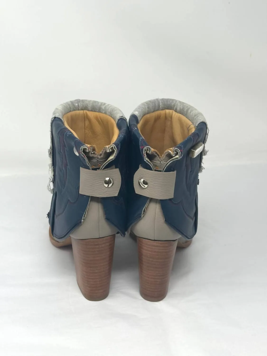 Women's Stitched Ankle Boots In Taupe, Grey Denim