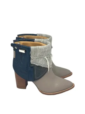 Women's Stitched Ankle Boots In Taupe, Grey Denim